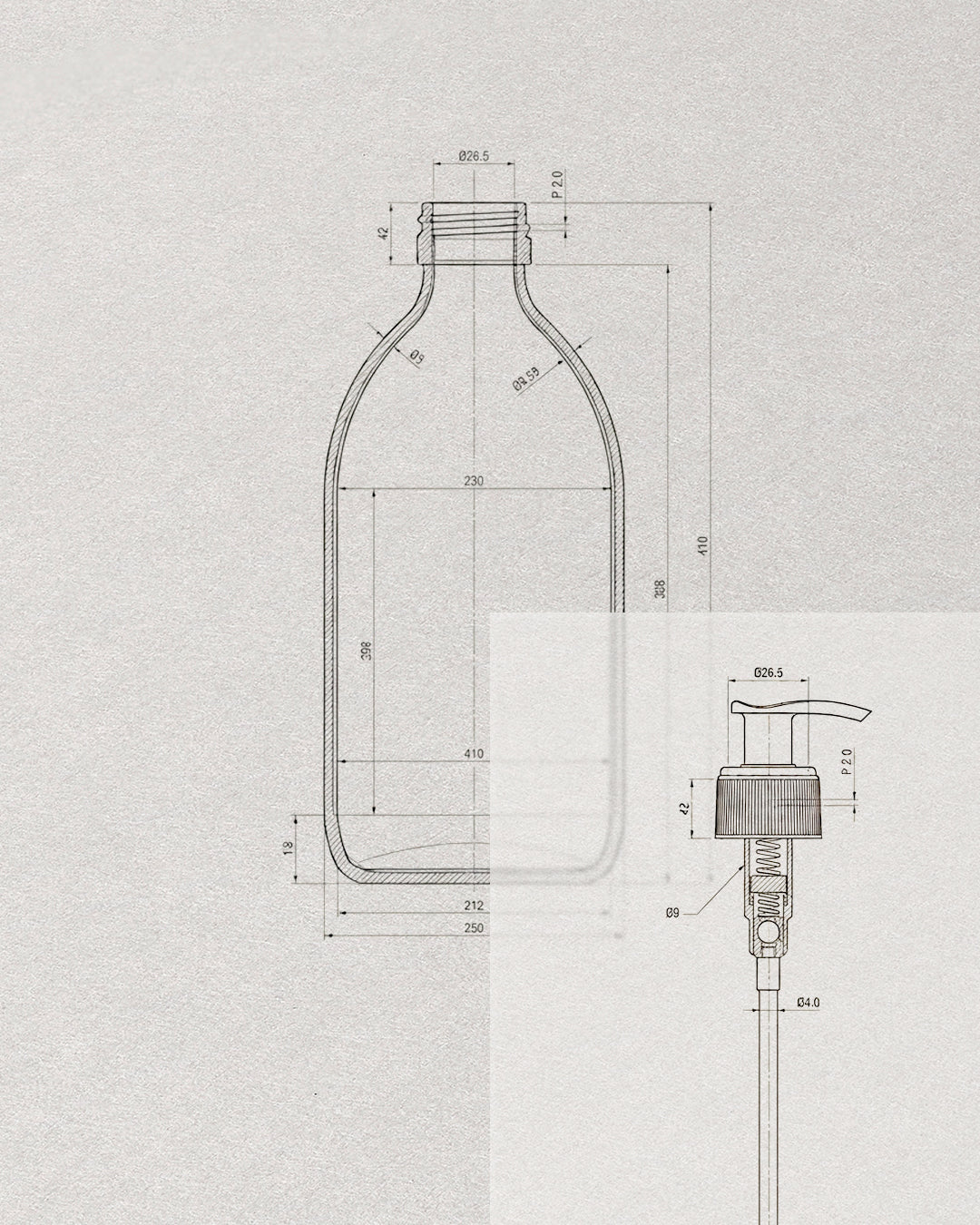 Dessin technique d'un flacon Refyld